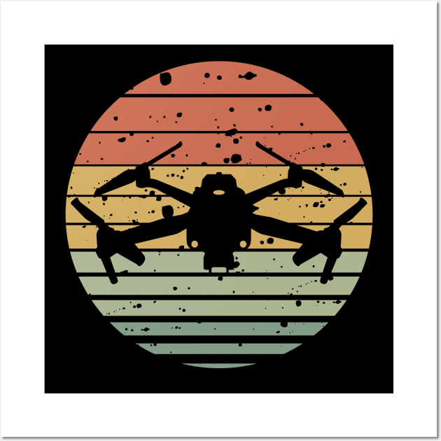 Flying Drone (against vintage sunset) Wall Art by Jedidiah Sousa